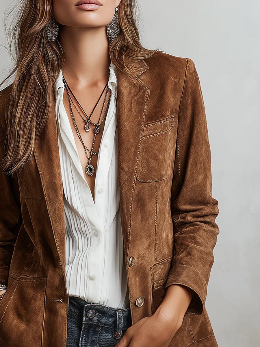 Emilia | Veste Cardigan Femme en Suédine Ajustée avec Boutonnage