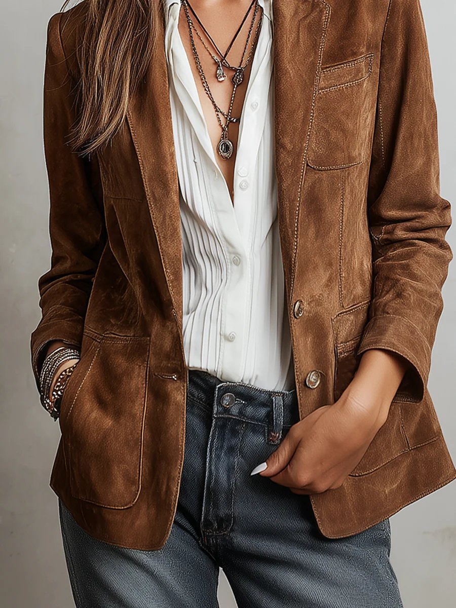 Emilia | Veste Cardigan Femme en Suédine Ajustée avec Boutonnage