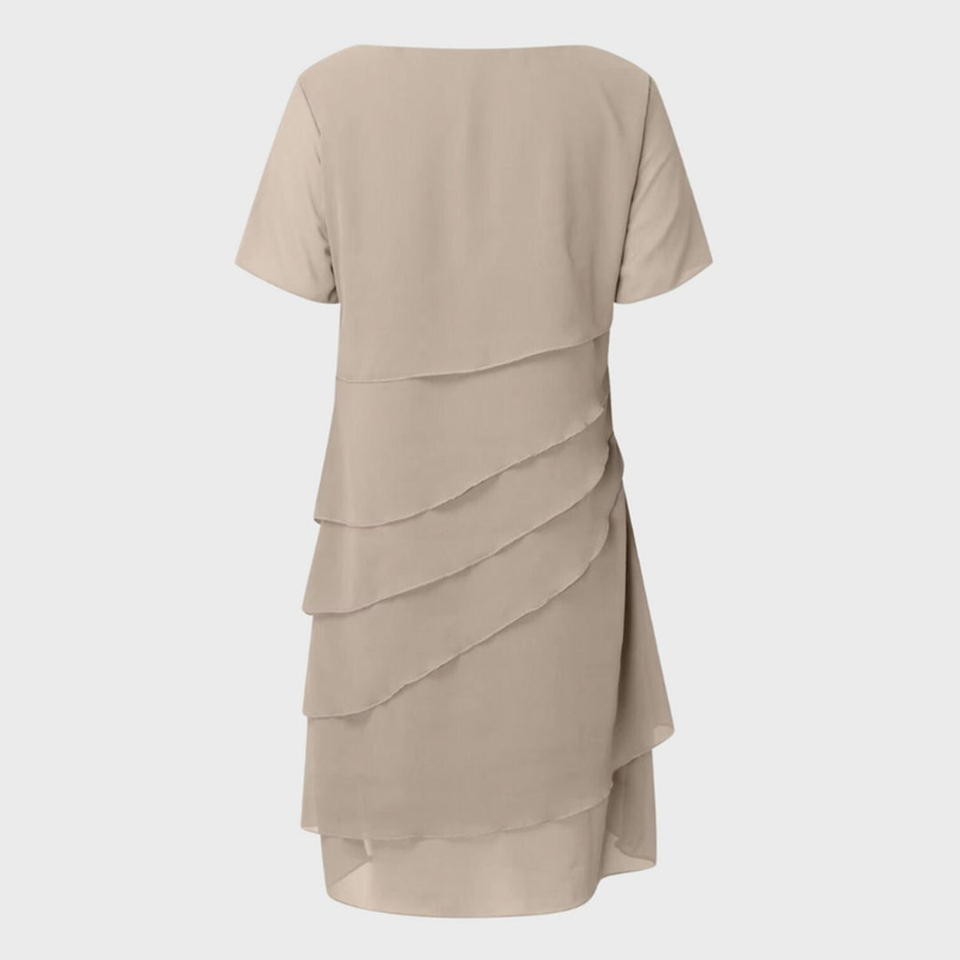 Emilia | Robe de cocktail femme en chiffon superposé à manches courtes