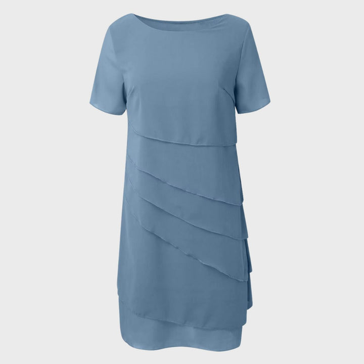 Emilia | Robe de cocktail femme en chiffon superposé à manches courtes