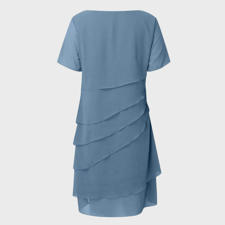 Emilia | Robe de cocktail femme en chiffon superposé à manches courtes