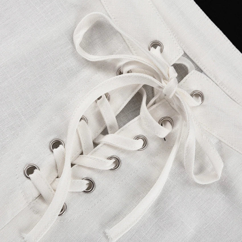 Ensemble de chemisier court pour femmes avec col rabattu, fermeture à boutons et pantalon à lacets
