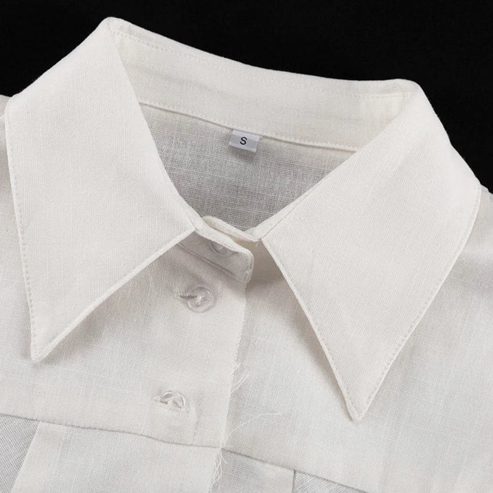Ensemble de chemisier court pour femmes avec col rabattu, fermeture à boutons et pantalon à lacets