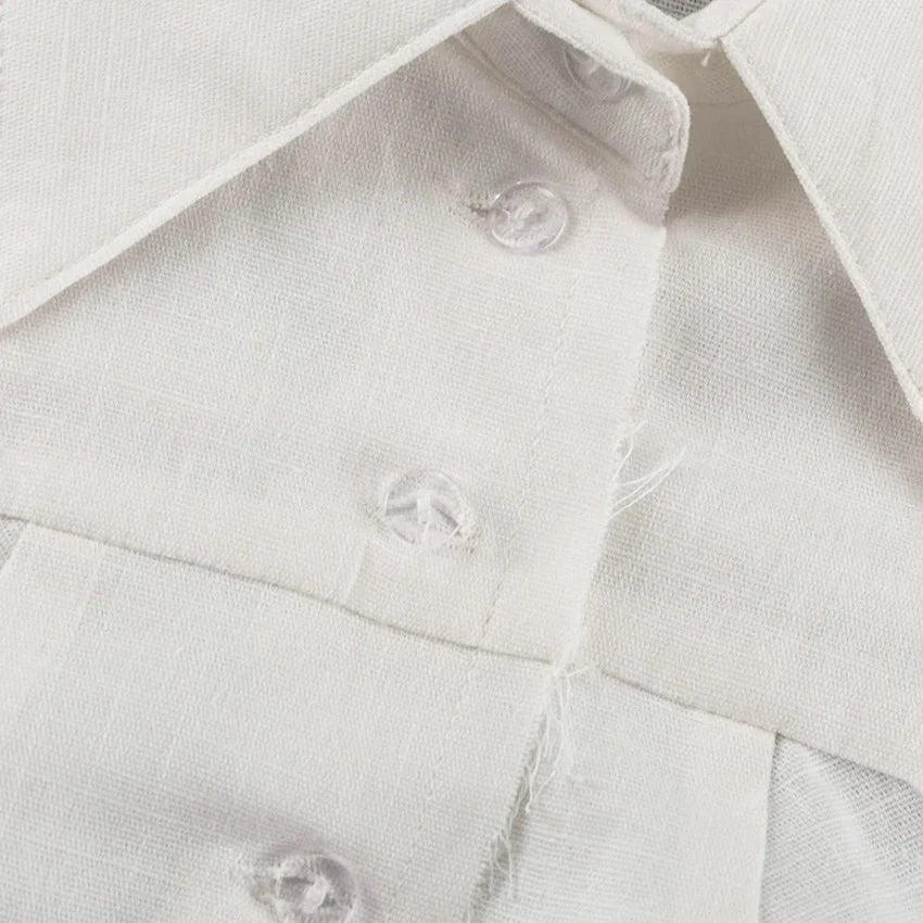 Ensemble de chemisier court pour femmes avec col rabattu, fermeture à boutons et pantalon à lacets