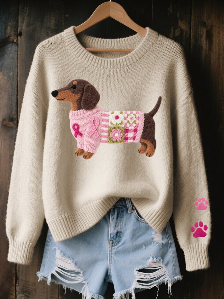 Nora | Pull en tricot patchwork pour femmes avec détail de patte de chien