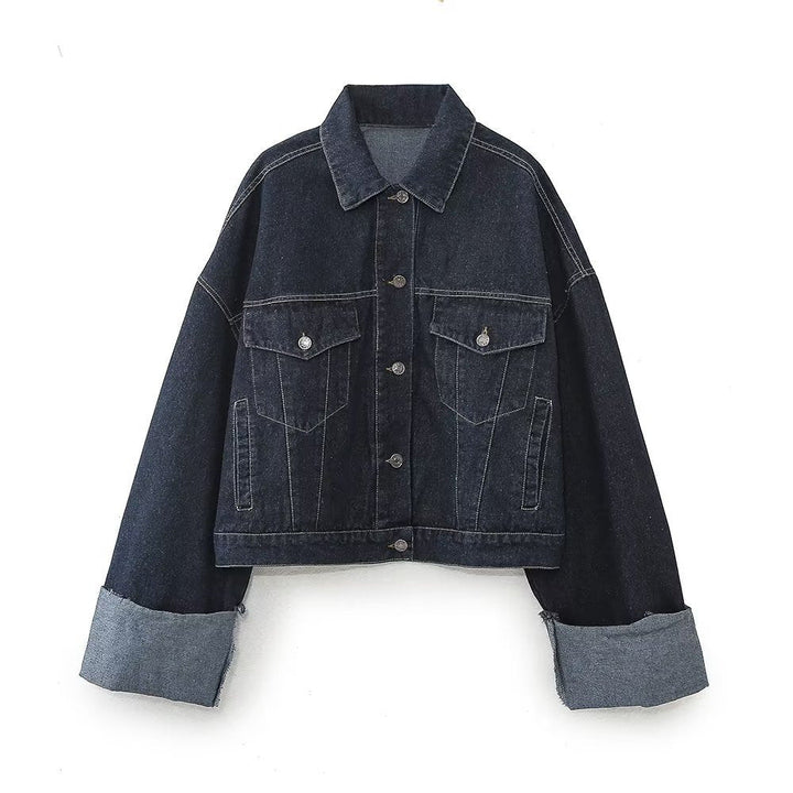 Ensemble en denim pour femmes avec col chemise et jambes larges