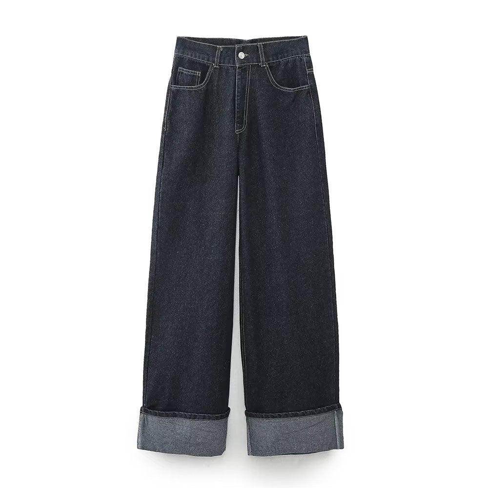 Ensemble en denim pour femmes avec col chemise et jambes larges