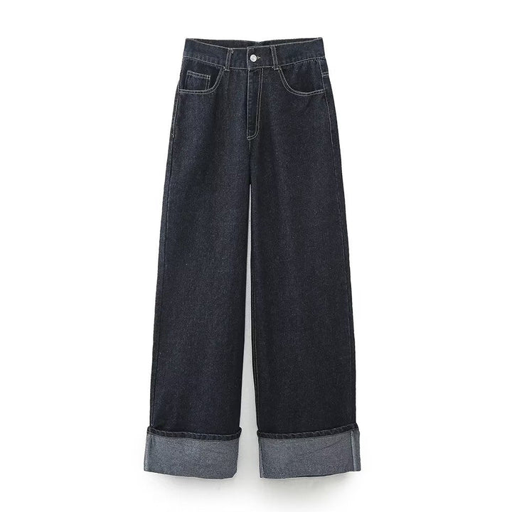 Ensemble en denim pour femmes avec col chemise et jambes larges