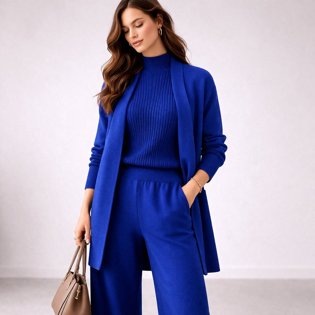 Emilia | Ensemble de loungewear tricoté pour femmes en trois pièces avec cardigan long