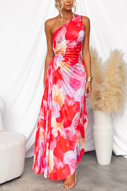 Robe maxi à épaule unique pour femmes avec plissé et ourlet asymétrique