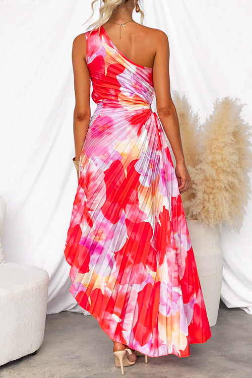 Robe maxi à épaule unique pour femmes avec plissé et ourlet asymétrique