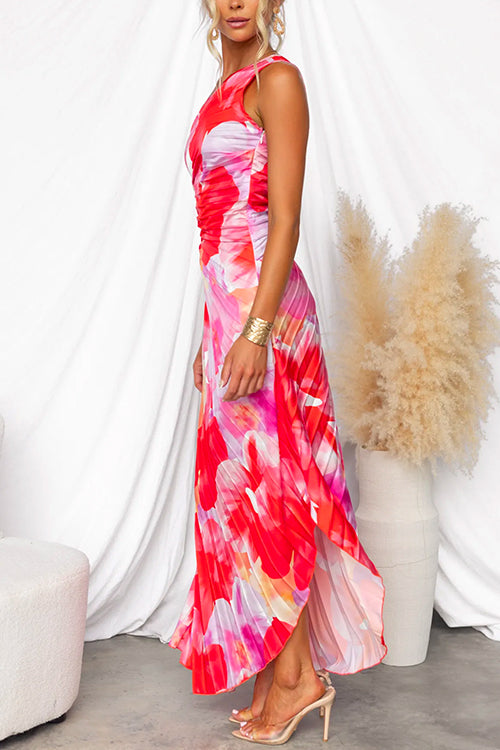 Robe maxi à épaule unique pour femmes avec plissé et ourlet asymétrique