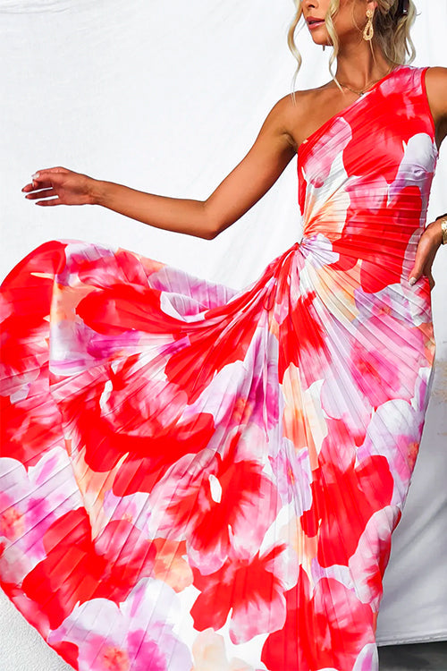 Robe maxi à épaule unique pour femmes avec plissé et ourlet asymétrique