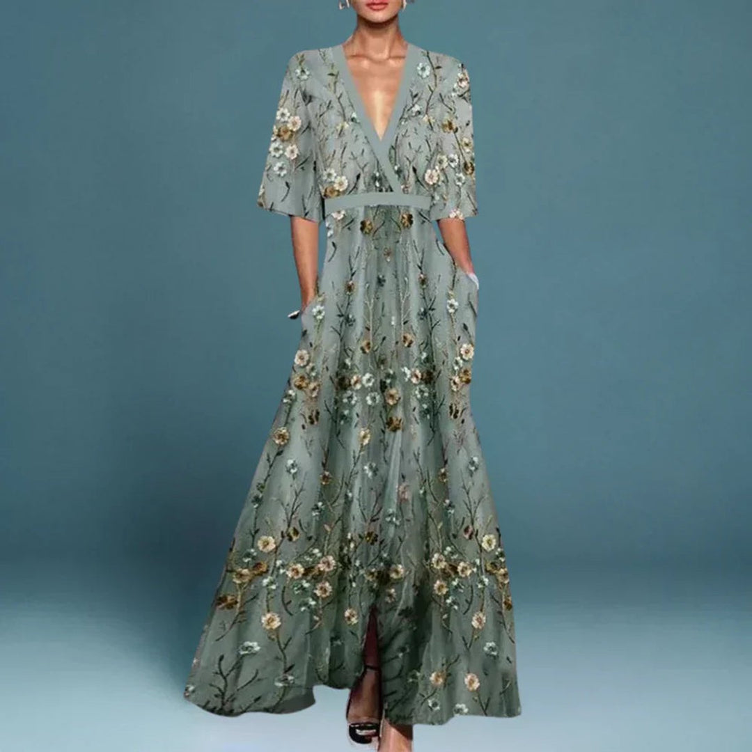 Emilia | Robes de soirée maxi élégantes pour femmes avec décolleté en V profond