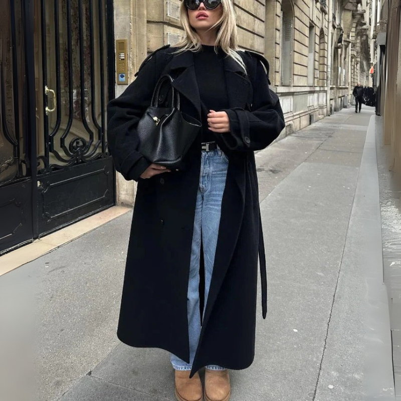 Manteau vintage noir élégant pour femmes | Oversize
