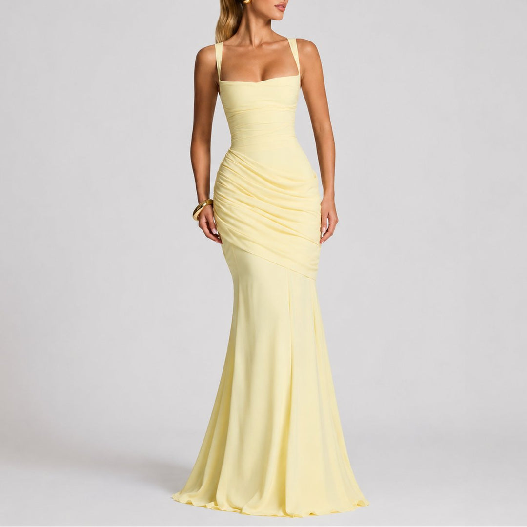 Johanna | Robe de Mariage Maxi Élégante Drapée pour Femmes Décolleté Carré