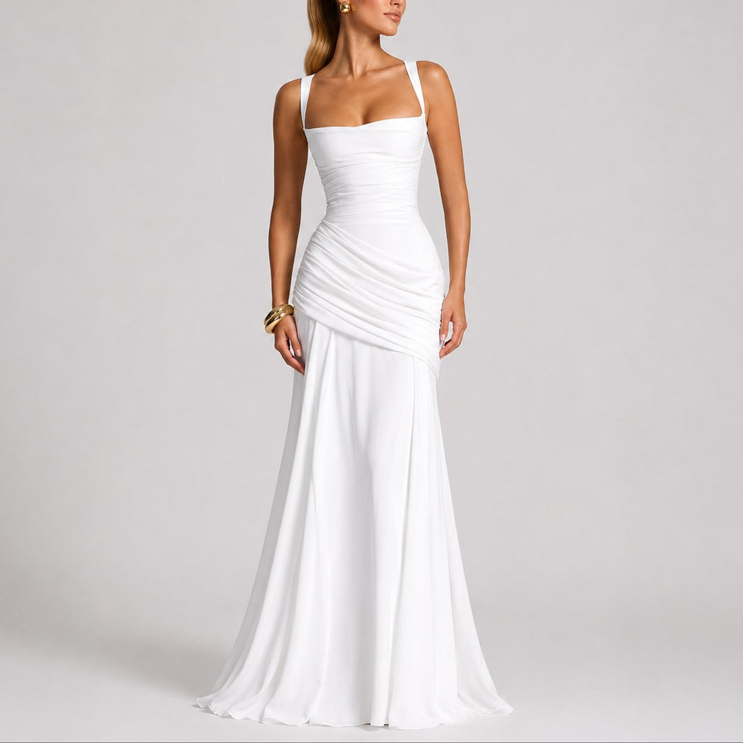 Johanna | Robe de Mariage Maxi Élégante Drapée pour Femmes Décolleté Carré