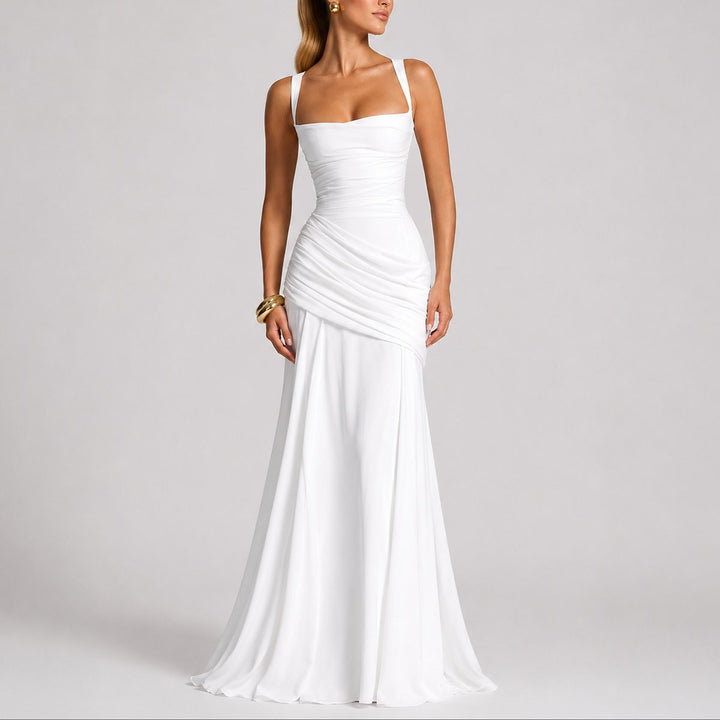 Johanna | Robe de Mariage Maxi Élégante Drapée pour Femmes Décolleté Carré