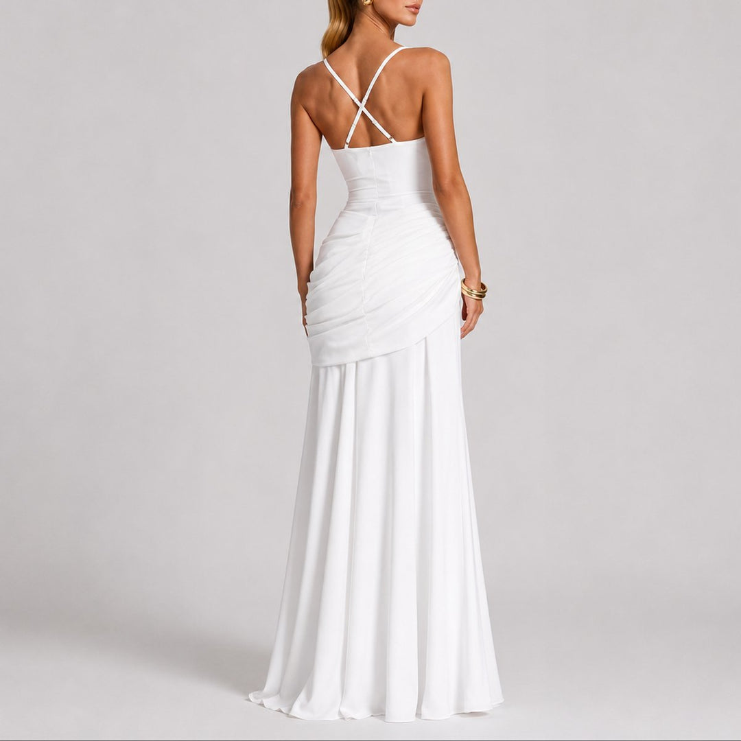 Johanna | Robe de Mariage Maxi Élégante Drapée pour Femmes Décolleté Carré