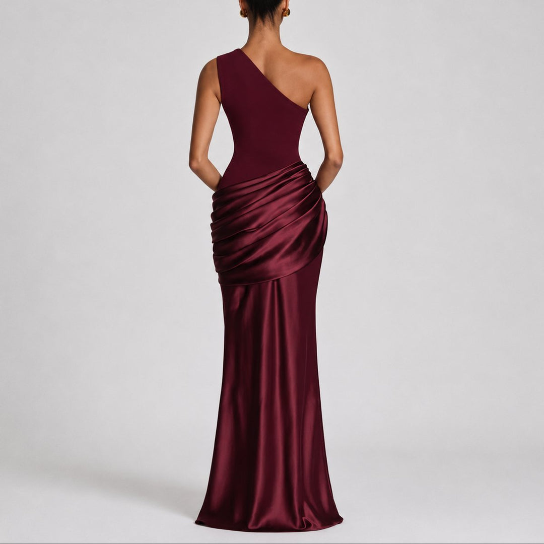 Hannah | Robe maxi en satin élégante à épaule unique pour les invitées de mariage en automne