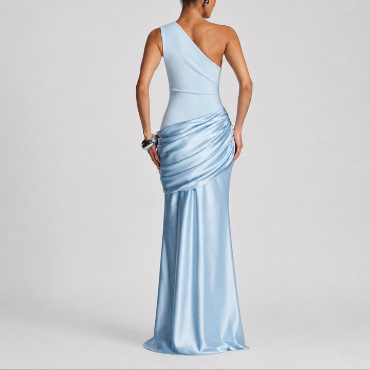 Hannah | Robe maxi en satin élégante à épaule unique pour les invitées de mariage en automne
