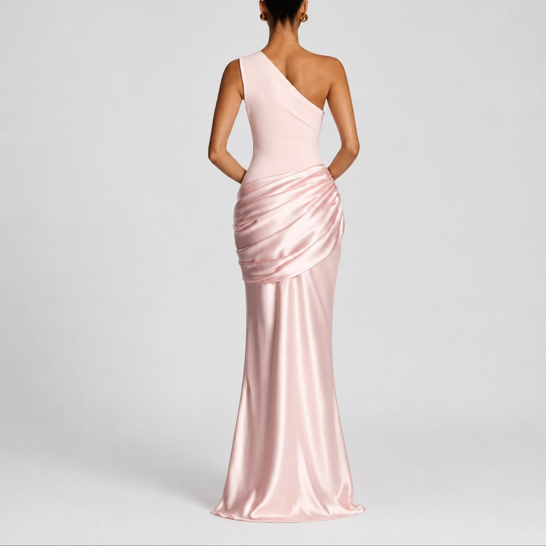 Hannah | Robe maxi en satin élégante à épaule unique pour les invitées de mariage en automne