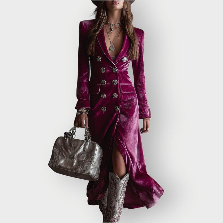 Leonie | Robe de soirée maxi en velours élégante pour femmes à double boutonnage
