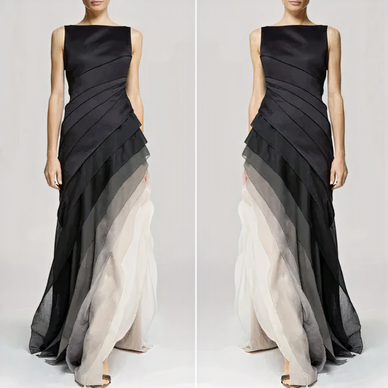 Robe de soirée élégante noire et blanche pour femmes | Maxi