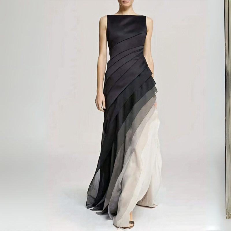Robe de soirée élégante noire et blanche pour femmes | Maxi