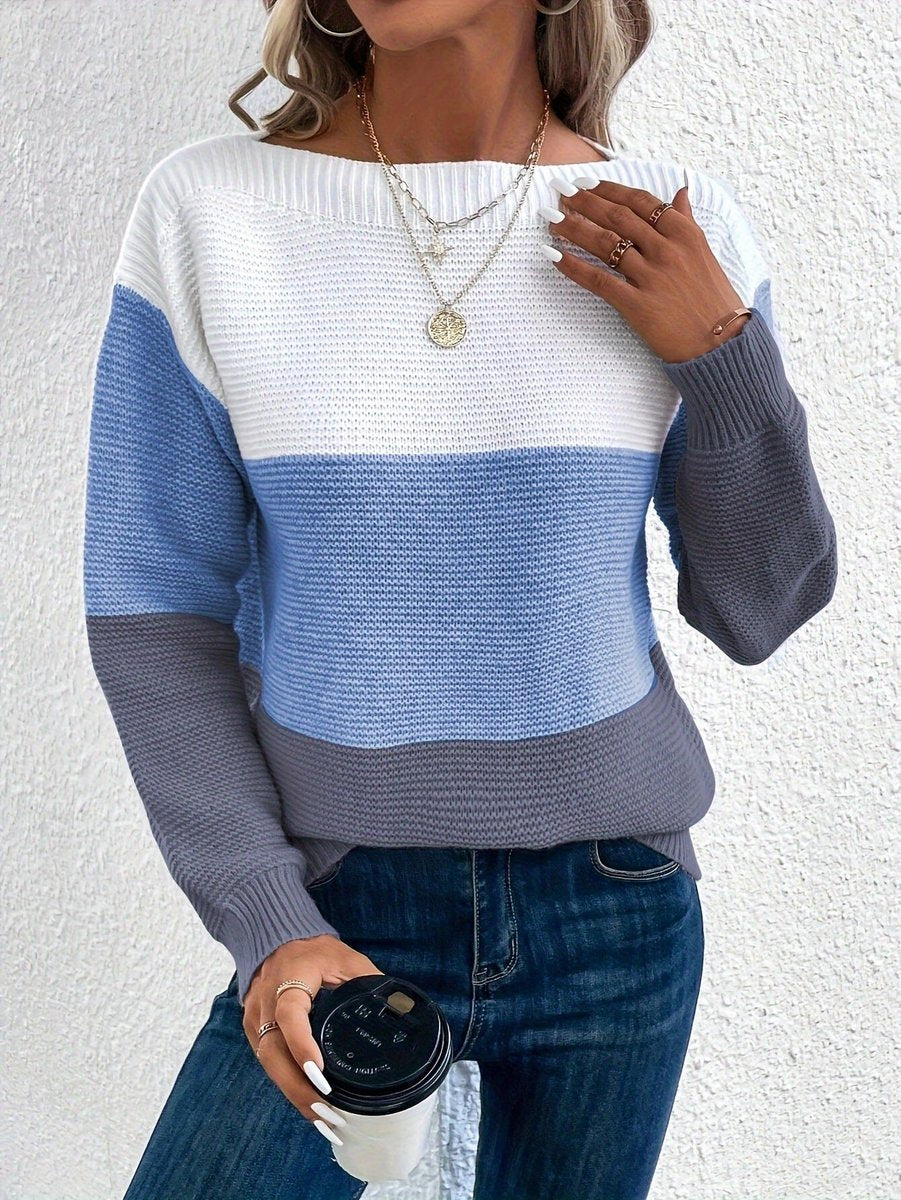 Frieda | Pull en tricot à blocs de couleurs pour femmes, col rond, coupe décontractée, manches longues