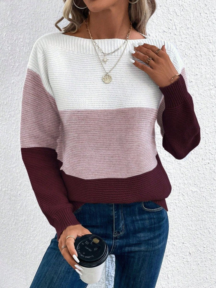 Frieda | Pull en tricot à blocs de couleurs pour femmes, col rond, coupe décontractée, manches longues