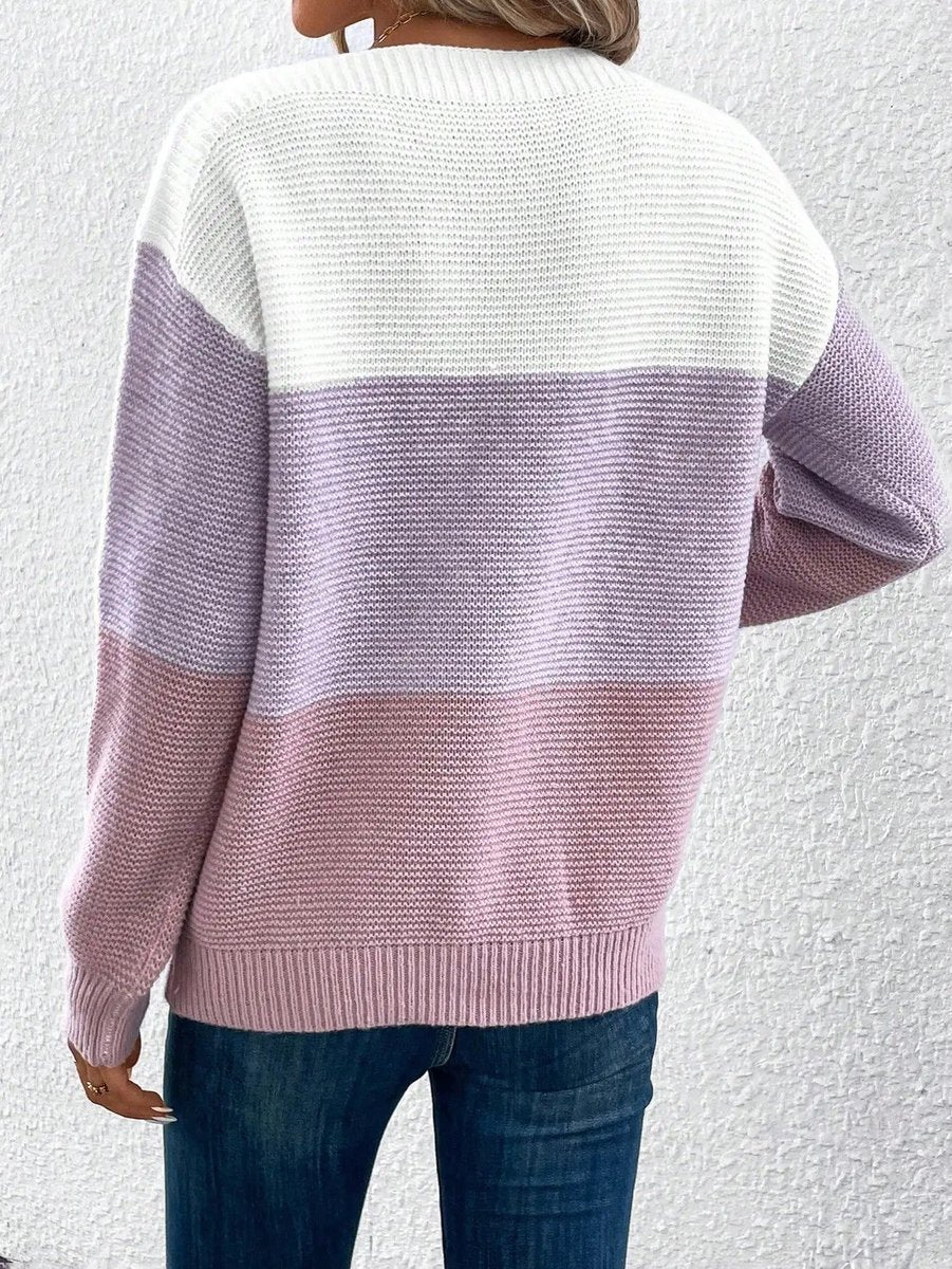Frieda | Pull en tricot à blocs de couleurs pour femmes, col rond, coupe décontractée, manches longues