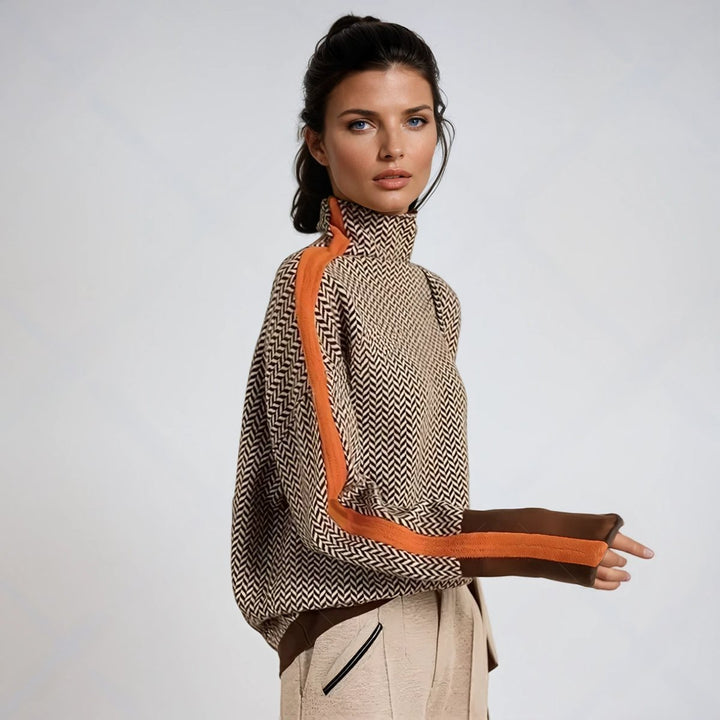 Amelie | Pull à col roulé en chevrons pour femmes, pull oversized