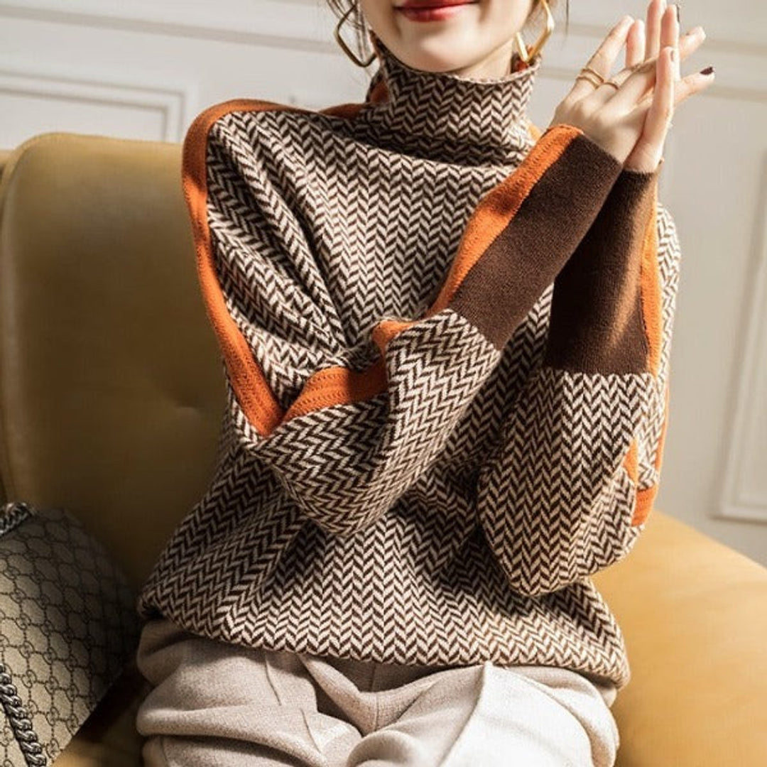Amelie | Pull à col roulé en chevrons pour femmes, pull oversized