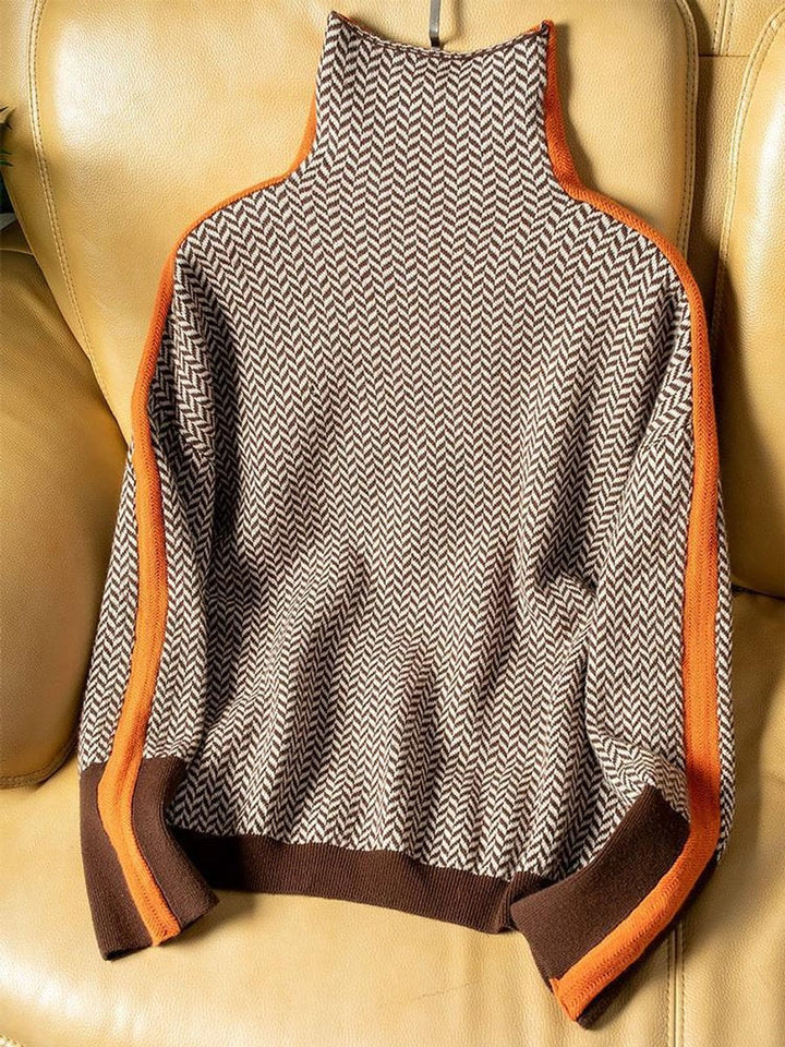 Amelie | Pull à col roulé en chevrons pour femmes, pull oversized