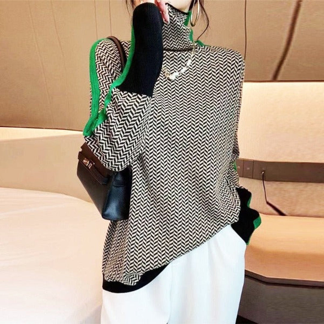 Amelie | Pull à col roulé en chevrons pour femmes, pull oversized