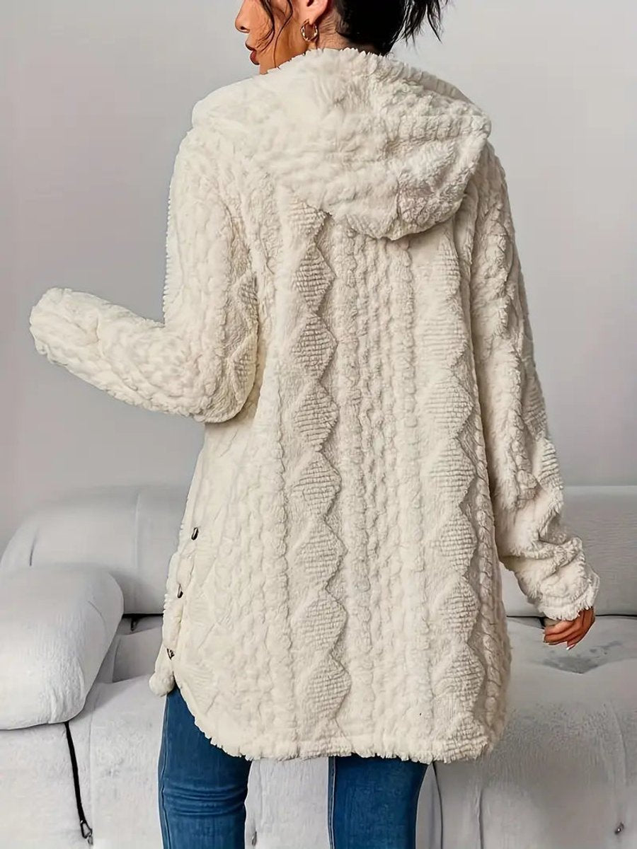 Annika | Cardigan à capuche en peluche pour femmes, oversize, boutonné
