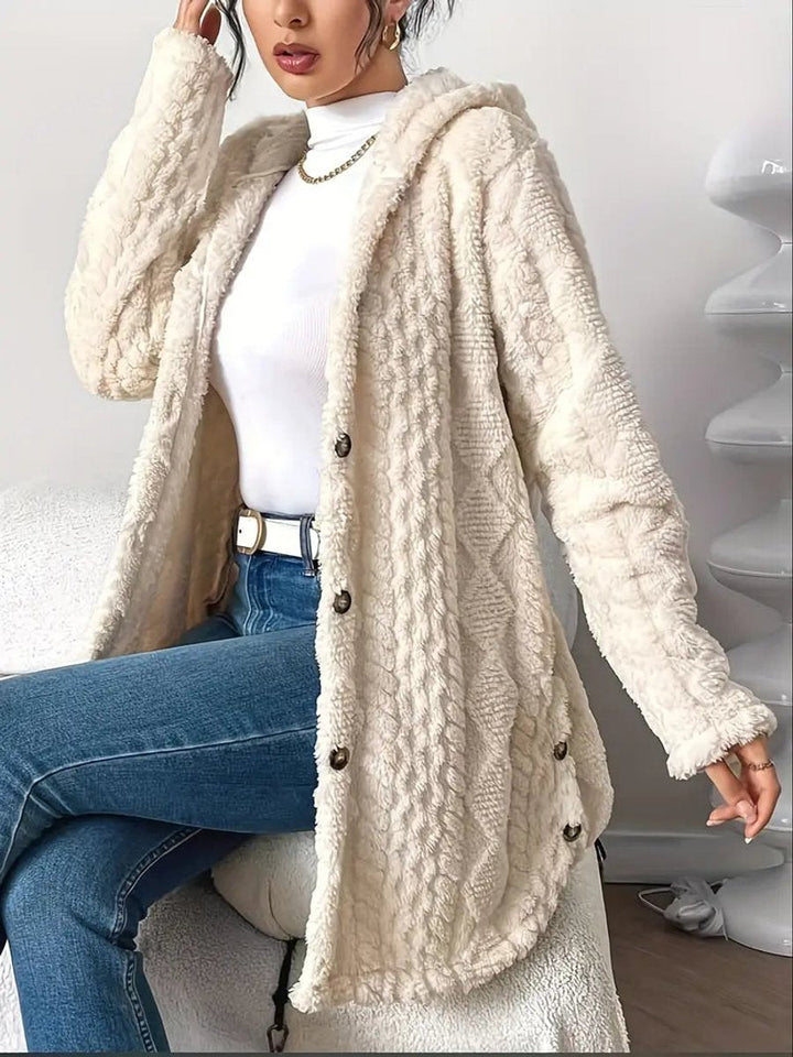 Annika | Cardigan à capuche en peluche pour femmes, oversize, boutonné