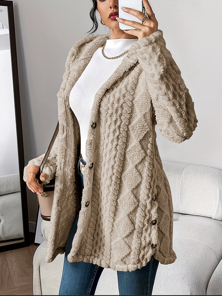 Annika | Cardigan à capuche en peluche pour femmes, oversize, boutonné