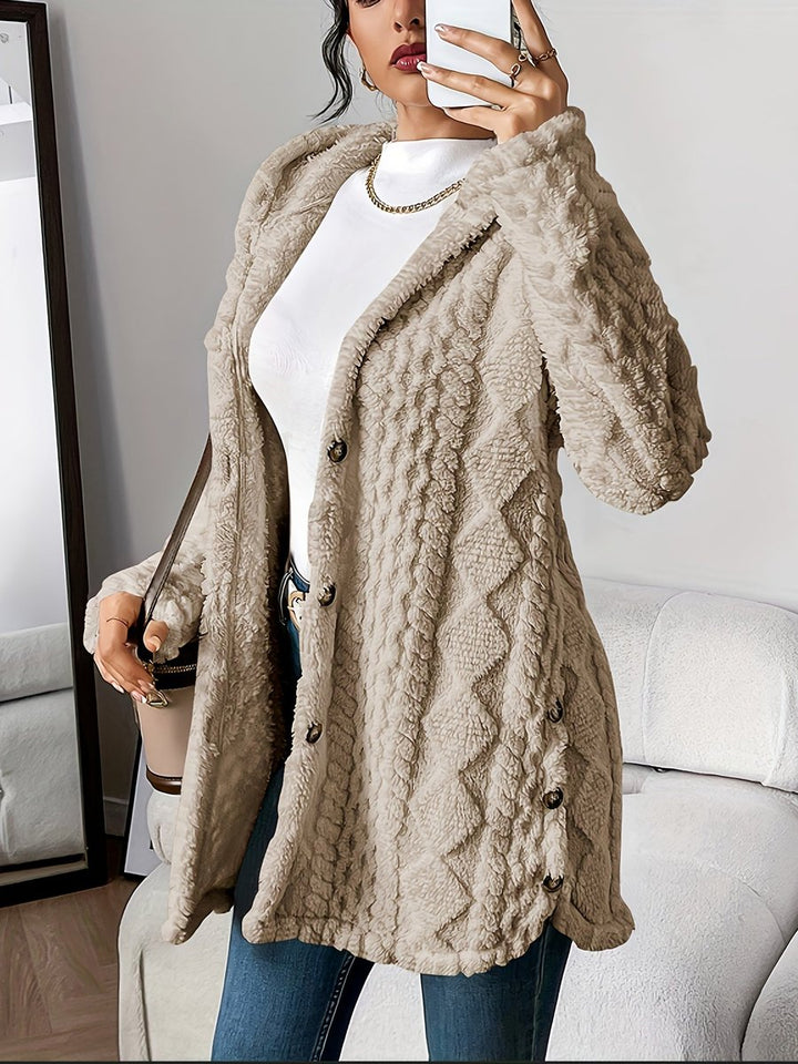 Annika | Cardigan à capuche en peluche pour femmes, oversize, boutonné