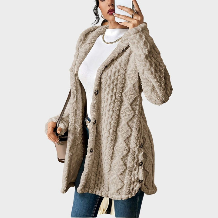 Annika | Cardigan à capuche en peluche pour femmes, oversize, boutonné
