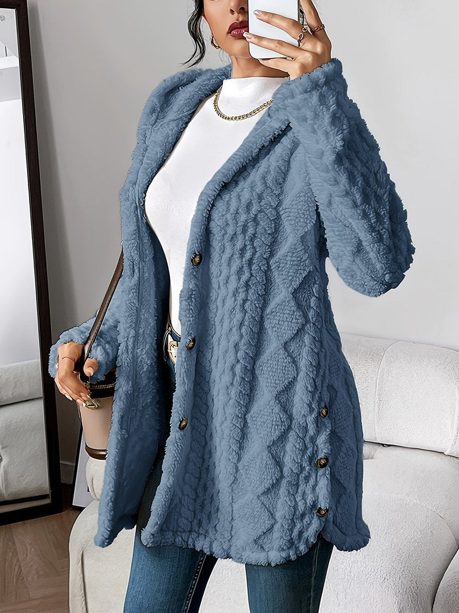 Annika | Cardigan à capuche en peluche pour femmes, oversize, boutonné