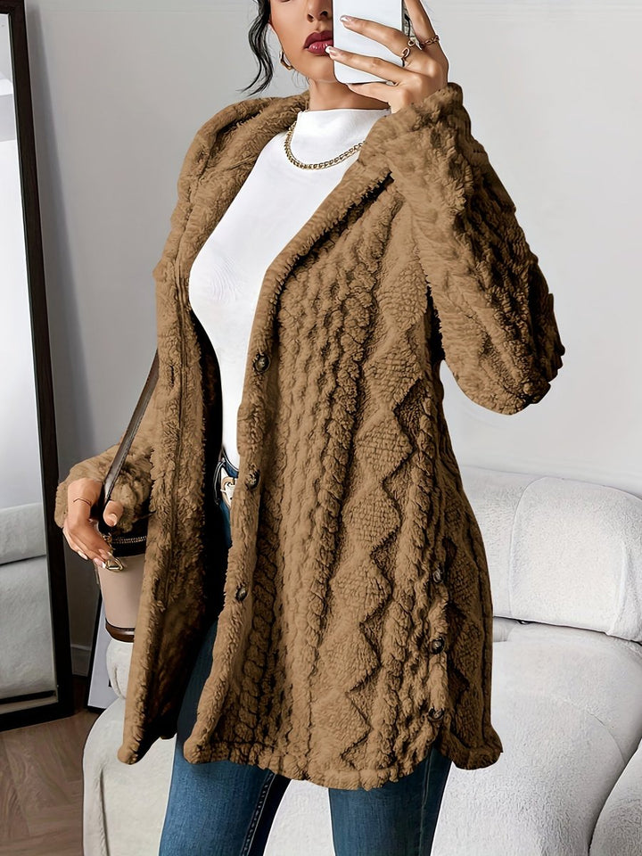 Annika | Cardigan à capuche en peluche pour femmes, oversize, boutonné