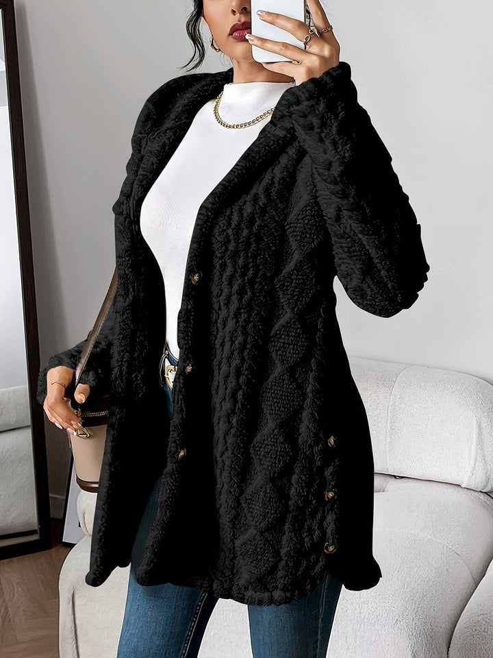 Annika | Cardigan à capuche en peluche pour femmes, oversize, boutonné
