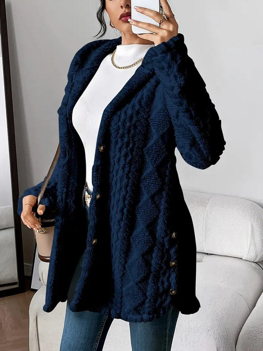 Annika | Cardigan à capuche en peluche pour femmes, oversize, boutonné