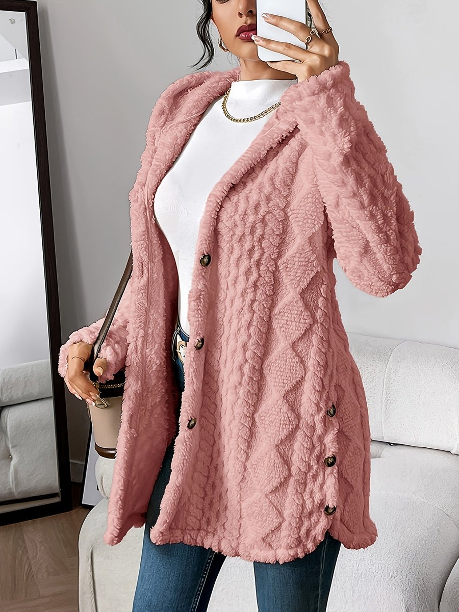 Annika | Cardigan à capuche en peluche pour femmes, oversize, boutonné