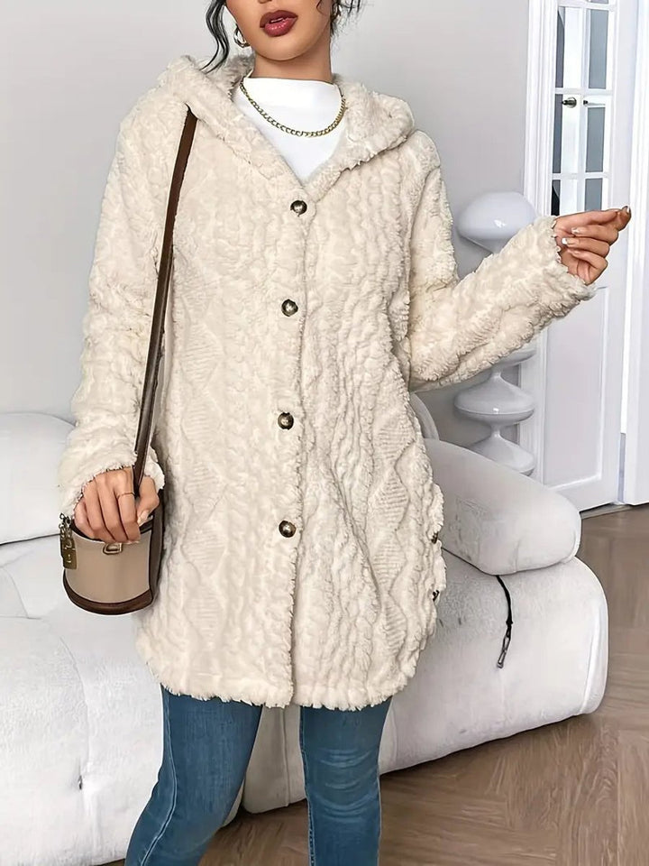 Annika | Cardigan à capuche en peluche pour femmes, oversize, boutonné