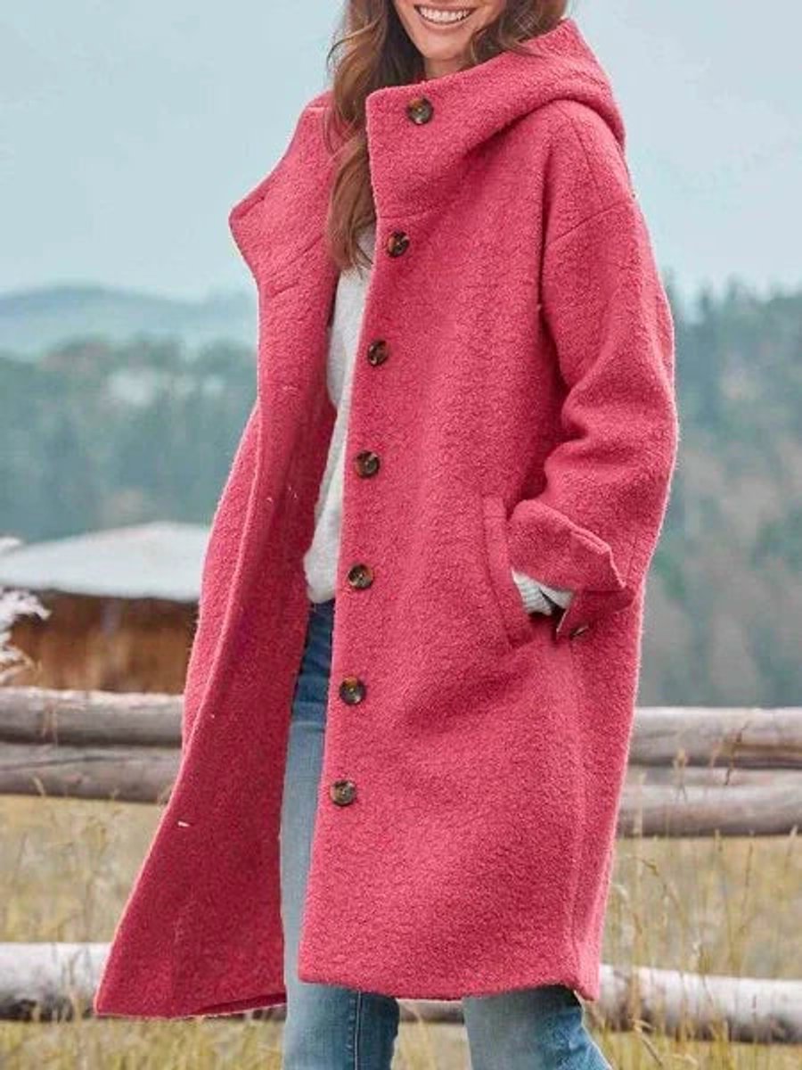 Hannah | Manteau en polaire pour femmes avec capuche à manches longues et boutonnière
