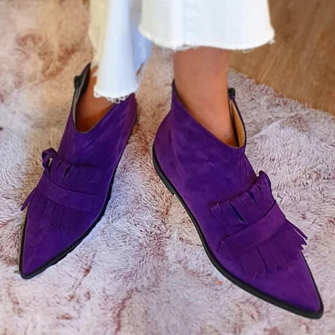 Charlotte | Bottines à franges pour femmes, bout pointu, aspect daim