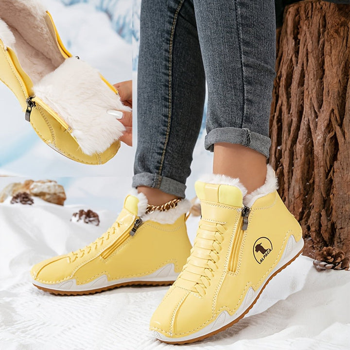Frieda | Bottines fourrées pour femmes en simili cuir avec fermeture éclair, bottines d'hiver